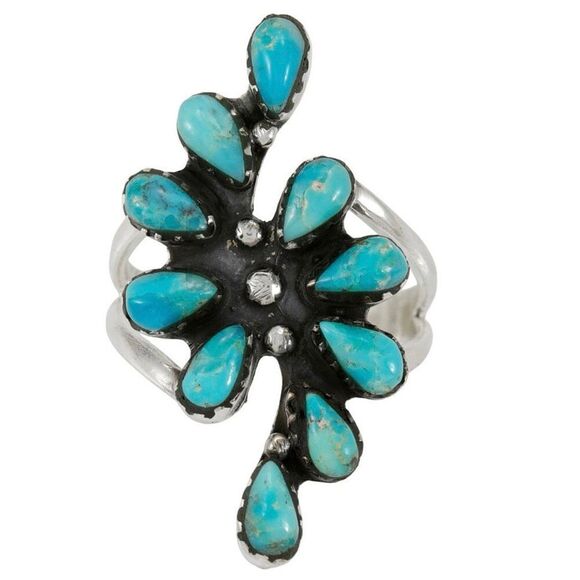 Kingman Turquoise 925 Sterling Silver Ring Statement Southwestern Cluster New - Picture 4 of 8